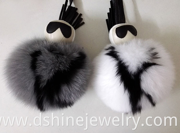 Fur Ball Keychain With Word Pom Pendant 